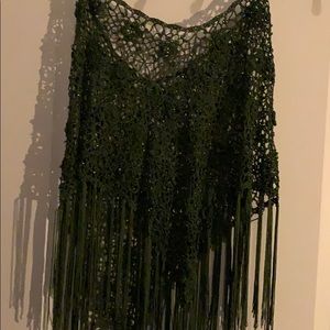 Over the head green knitted shawl